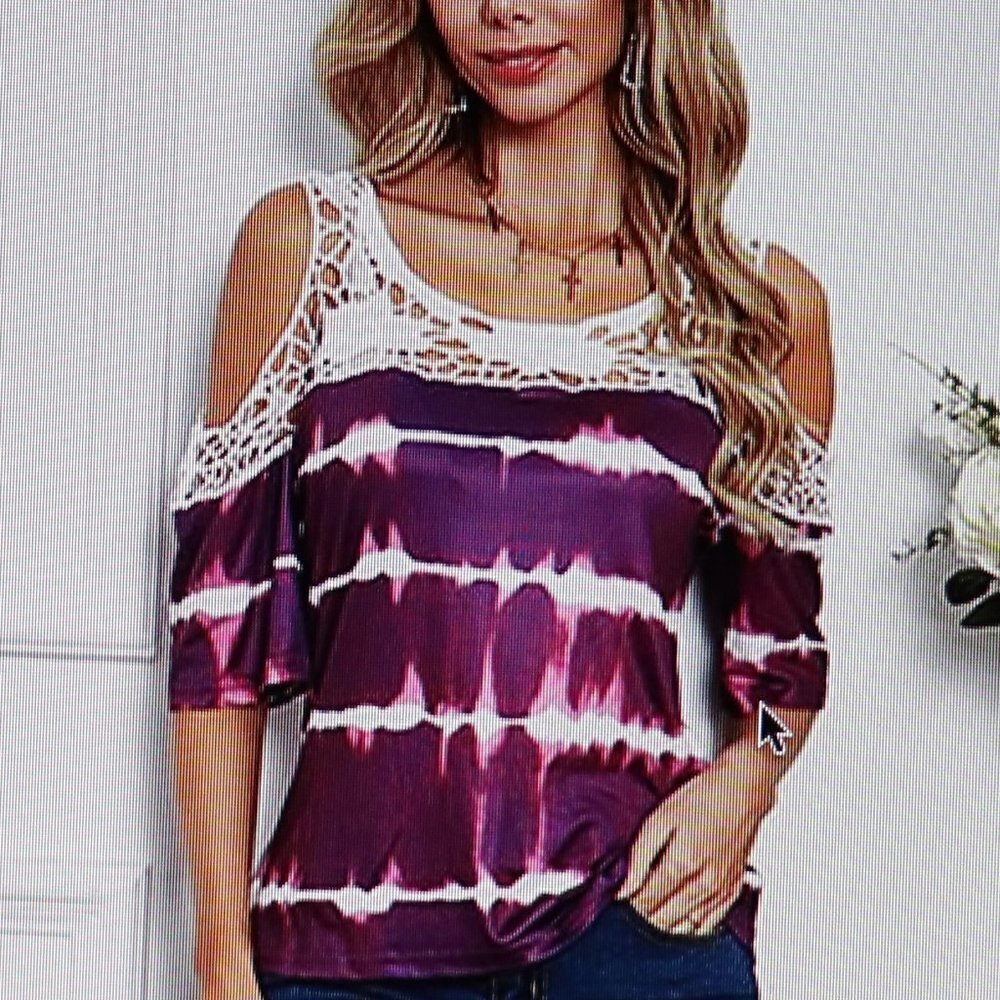 Belle Du Jour Purple Tie Dye Lace -YokeTop Size M
